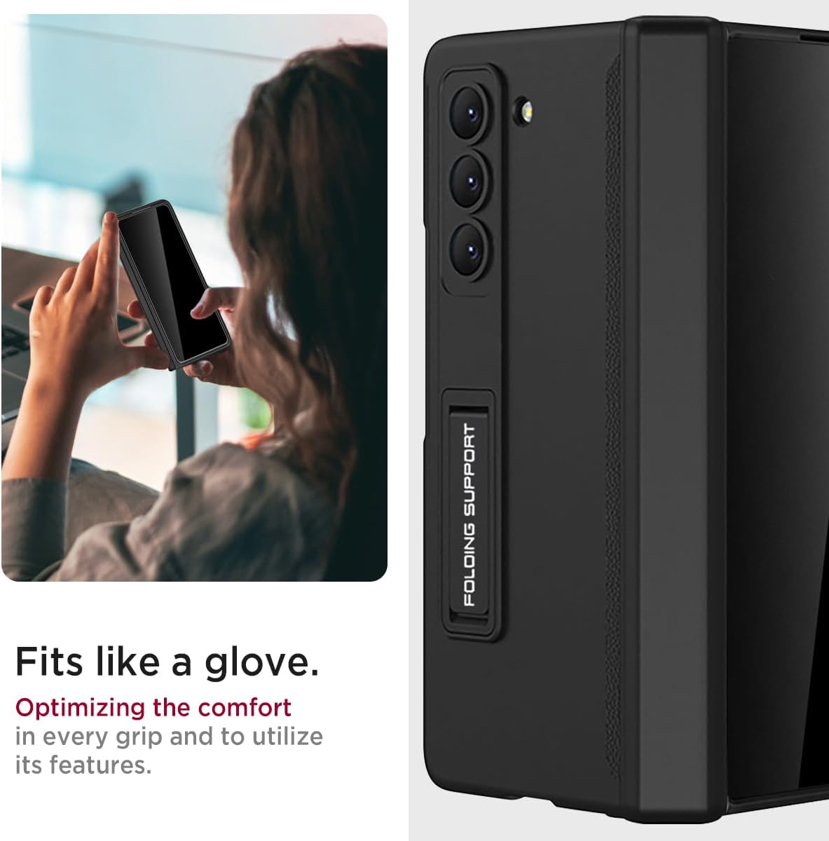 Miimall for Samsung Galaxy Z Fold 5 Case with Privacy Screen Protector, Built-in Convenient Adjustable Kickstand & Magnetic Hinge Protection All-Inclusive Protective Case for Galaxy Z Fold 5 5G Black