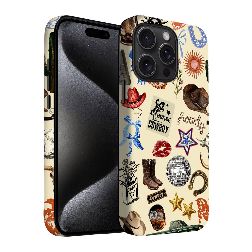 Yuzbira For Iphone 15 Pro Max Case | Western Cowboy Collage | Slim Drop Protection Design