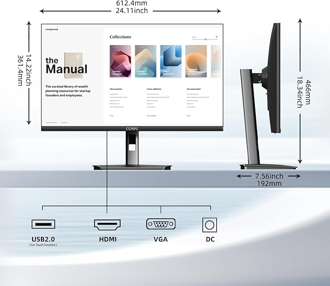 27 Inch Touchscreen Monitor 10 Point Touch FHD 1080P 60Hz Nano IPS Screen 100% SRGB VESA Wall Mountable Tilt Adjustment VGA HDMI for PC Laptop Business & Work Station