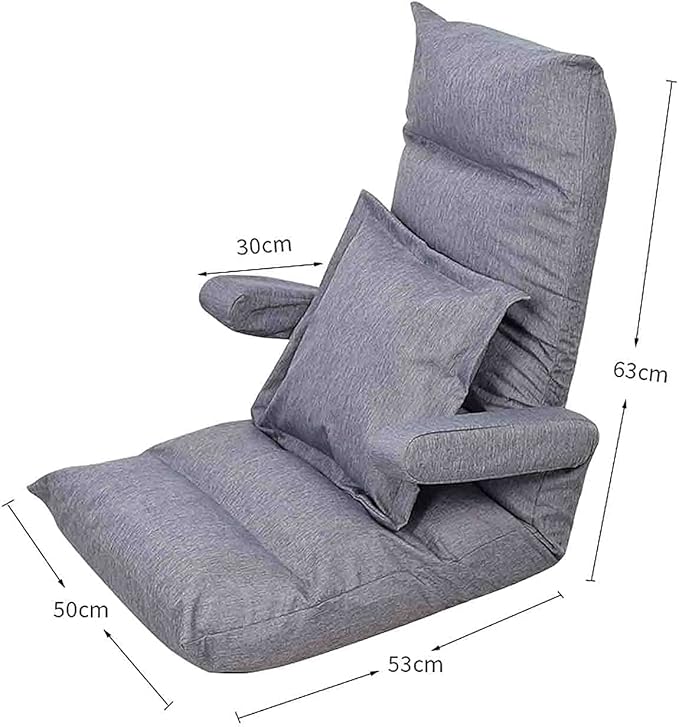 Floor Cushion Folding Bed Chair with Armrest Portable Floor Lounger with Adjustable Back Rest (Color : Grey)