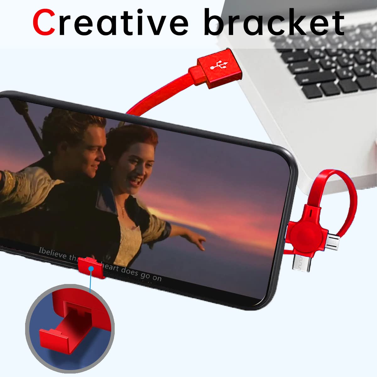 2 Pcs 3 in 1 USB Fast Charging Cable, Multi Charging Cable, Retractable Compatible with USB C/Micro USB/IP
