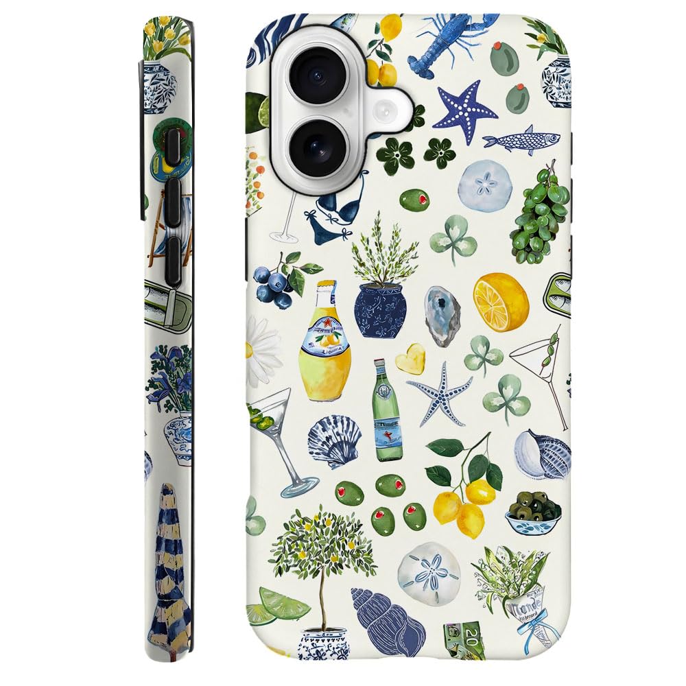 Compatible With Iphone 17,Durable & Shockproof Phone Case Cover Design - Green Collage Starfish Beach Plants