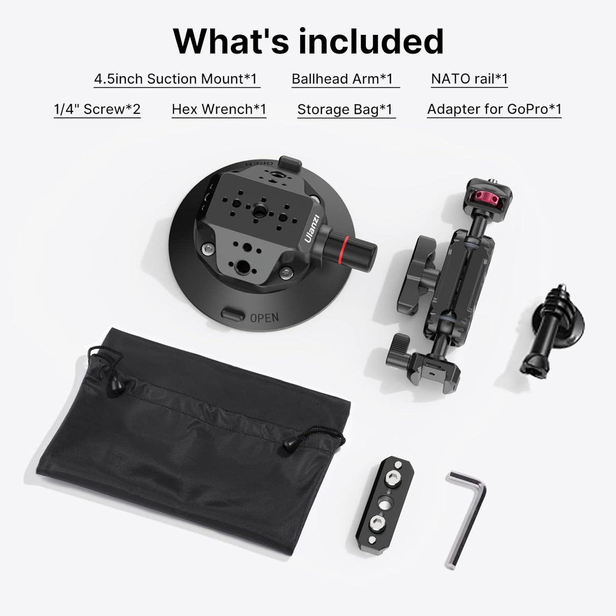 ULANZI SC-02 Suction Mount 4.5'', Magic Arm Bracket for DSLR Cameras Action Camera Video Shooting Filming, Compatible with DJI OSMO Pocket 3/Insta 360 x5/OSMO 360/Sony/Canon/Nikon/Fuji Action Cameras