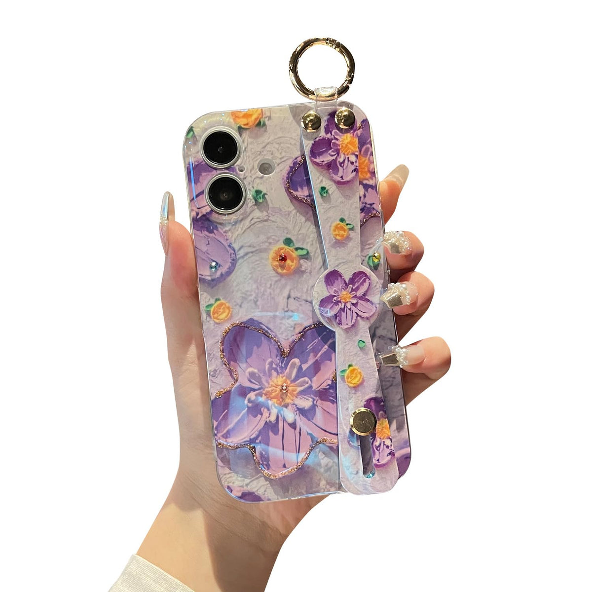 Meishangmei For Iphone 16 Plus Case 6.7 With Wrist Strap Kickstand Glitter Bling Cute Cartoon Pattern Design Sparkle Soft Durabl