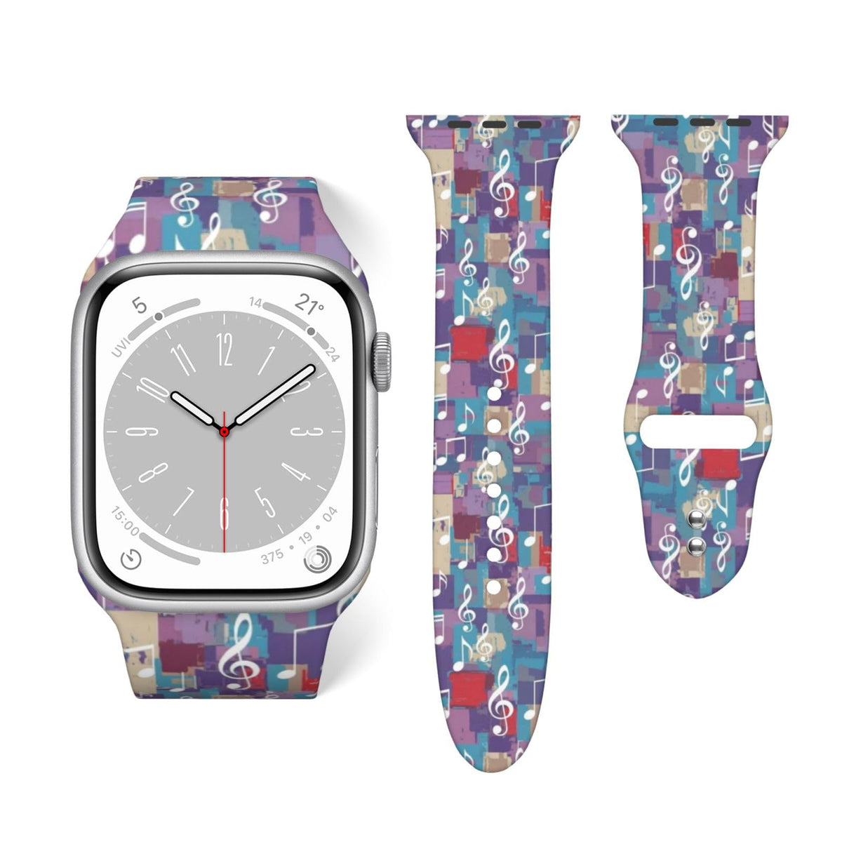 Smart Silicone Replacement Watch Strap Compatible With Apple Watch Colorful Piano Music Notes, Practical Bands For Series