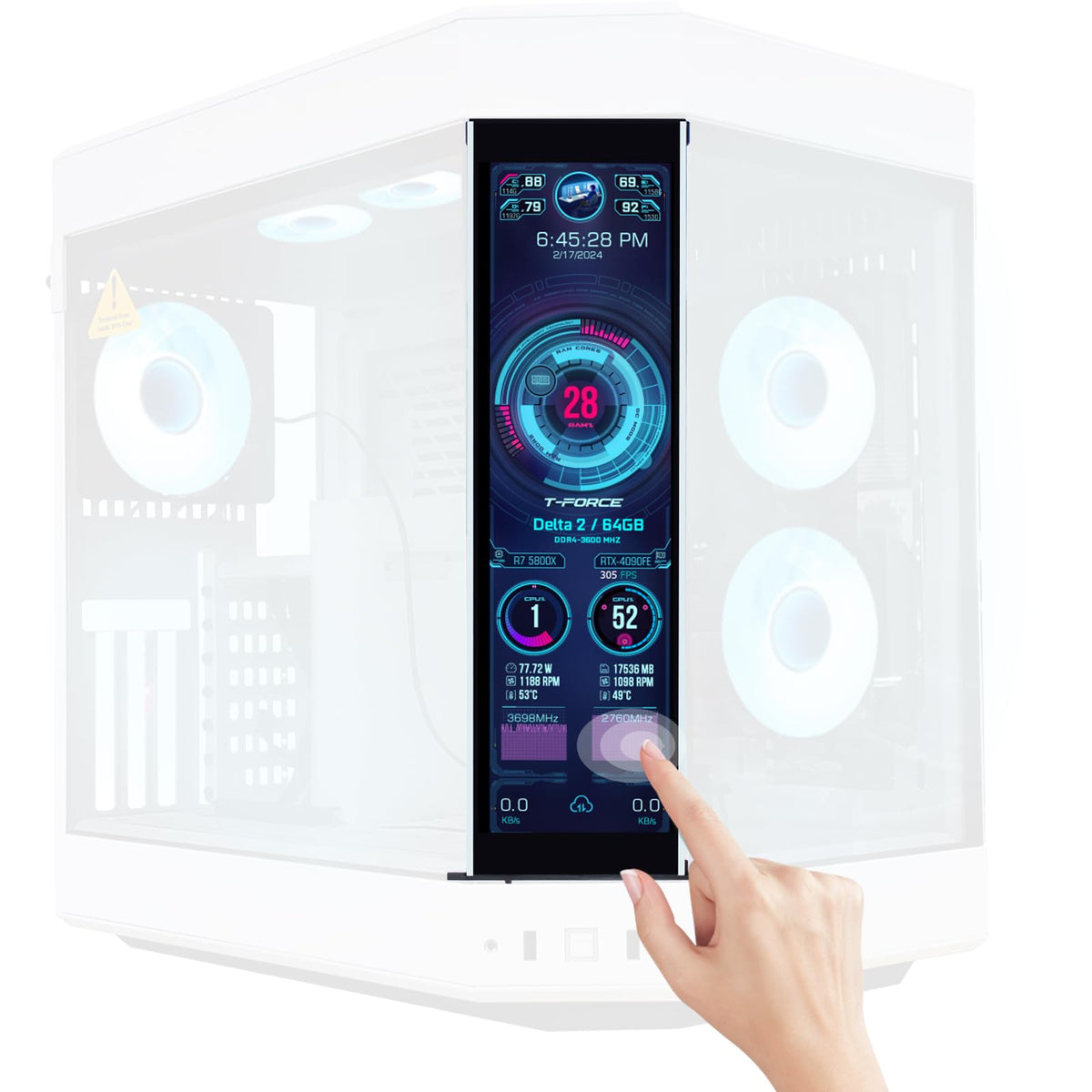 Geeekpi 12.6 Inch Ips Lcd Touch Screen Monitor Fhd 1920X515 Display, Fit For Hyte Y60 Pc Case Cpu Gpu Secondary Monitor Panel, B