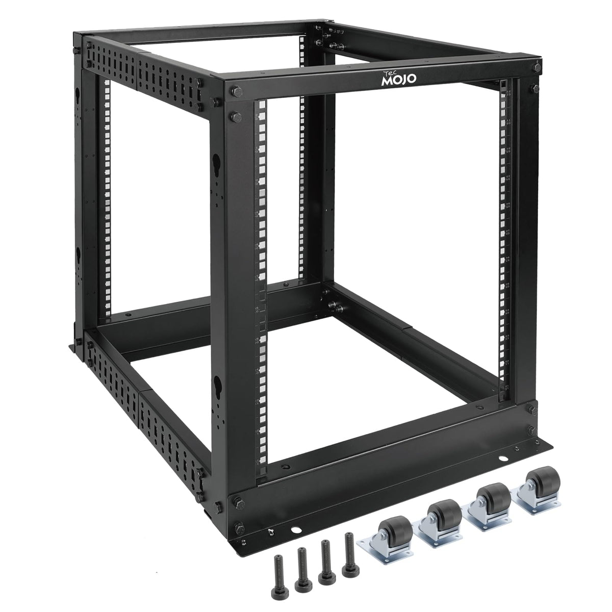 Tecmojo 12U Open Frame Server Rack,4-Post Adjustable Depth Rolling Network Rack For Computer/Data/Av/It/Servers,Mobile Type