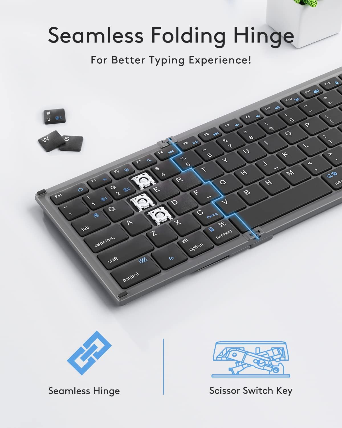 Samsers Foldable Bluetooth Keyboard with Touchpad, Full-Size Wireless Folding Holder, Rechargeable Portable Travel for iOS Android Windows Mac OS, Support 3 Devices (BT5.1 x 3)