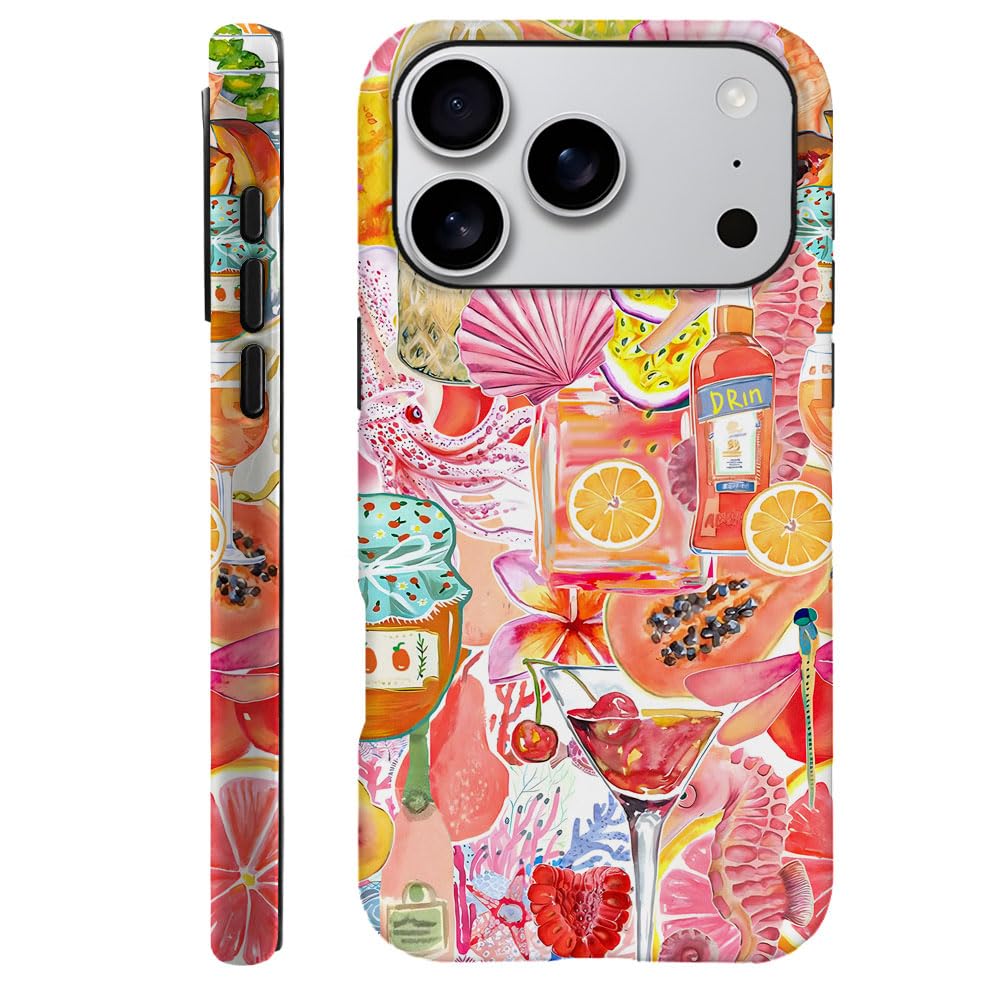 Compatible With Iphone 17 Pro,Durable & Shockproof Phone Case Cover Design - Seashell Dragonfly Fruit Seahorse Collage