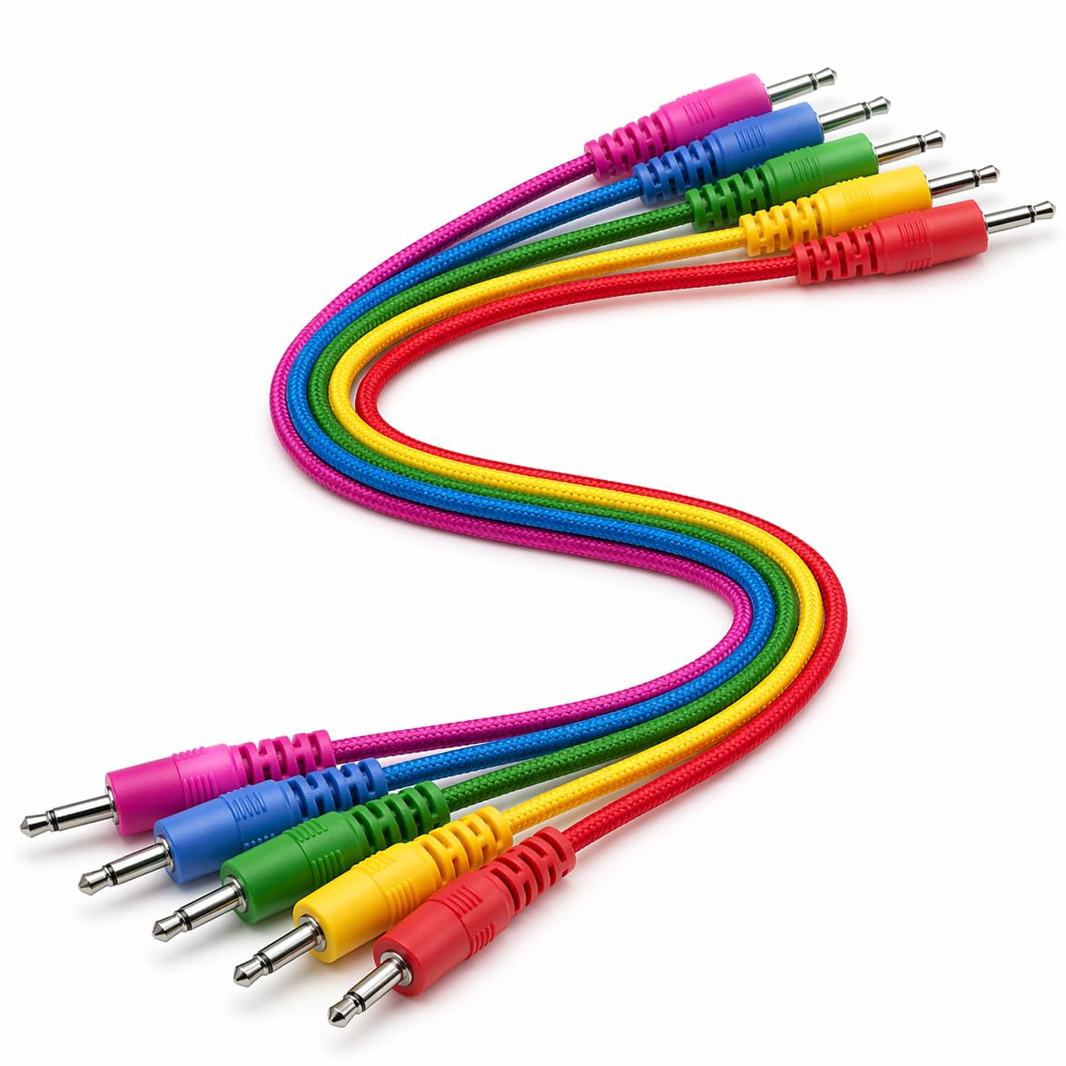 SNANSHI Eurorack Patch Cables 12 Inch 5 Pack, 3.5mm TS Modular Synth Patch Cable, CV Gate Compatible, Braided Tangle-Free for Mo