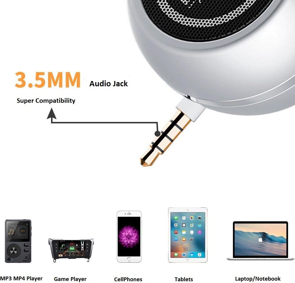 Wireless Mini Speaker with 3.5mm Aux Input Jack, 3W Portable Speaker for Cellphone Tablet Laptop, Silver