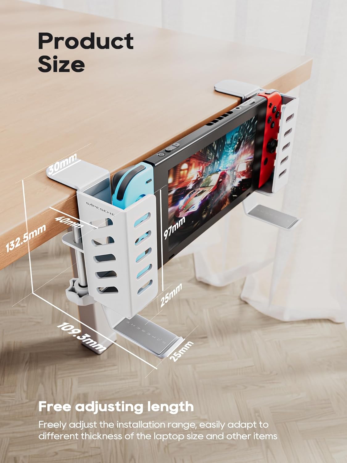Desk Side Laptop Holder, Desk Side Storage, No Drill Side Desk Organizer, Side Desk Laptop Mount, Tablets Hanging Holder, Clamp on Desk Organizer for Laptops/Tablets/Keyboards/Headphone, White