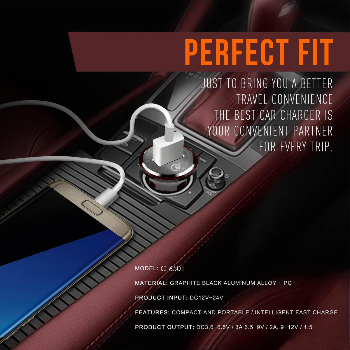 Car Phone Charger, 3A Max Qualcomm QC3.0 Fast Charging Adapter for iPhone 14 Pro/Samsung Galaxy S23/S22