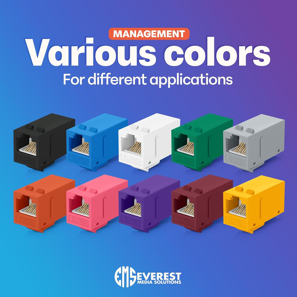 Everest Cat6 RJ45 Keystone Coupler (6-Pack) in Purple - RJ45 Coupler - Cat 6 Couplers - Female to Female Cat6 Keystone Jacks - Ethernet Couplers - Ethernet Cable Extender