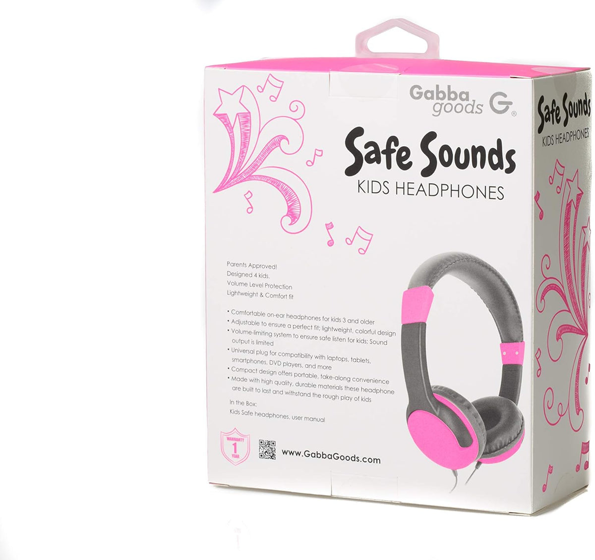 Gabba Goods Kids Safe Sound Adjustable, Foldable 3.5mm Wired Over-Ear Headphones with Printed Design