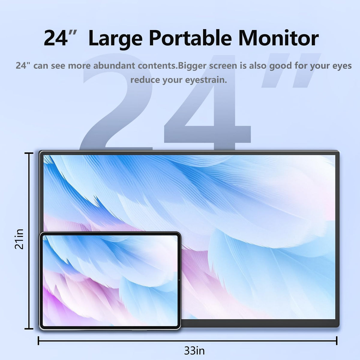 24'' Large Portable Monitor, FHD 120HZ 120% SRGB IPS USB-C HDMI Work Home Gaming Built-in Stand Speakers Second Monitor 1080P for Laptop, MacBook, Phones