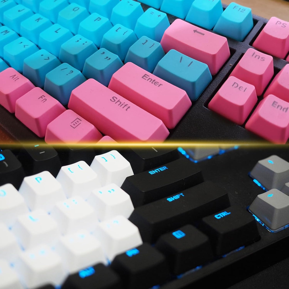 MECCANIXITY 104 Keys Pudding Keycaps Set, OEM Profile for 60 Percent Mechanical Keyboards, Teal Blue & Translucent