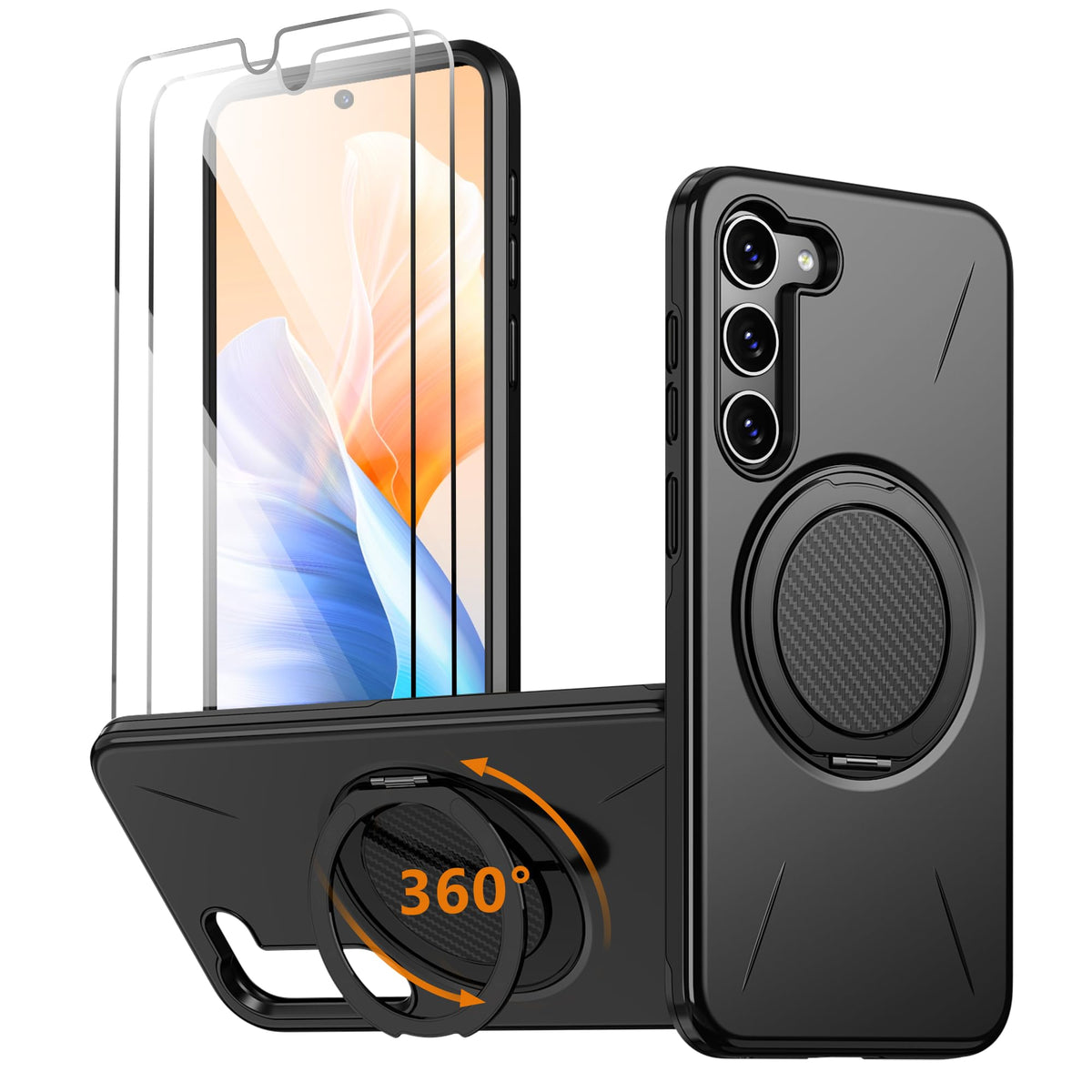 Imuruktek For Galaxy S23-Plus Case, With 2 Hd Screen Protectors, Strong Magnetic & 360 Rotatable Kickstand For S23 Plus Phone Ca