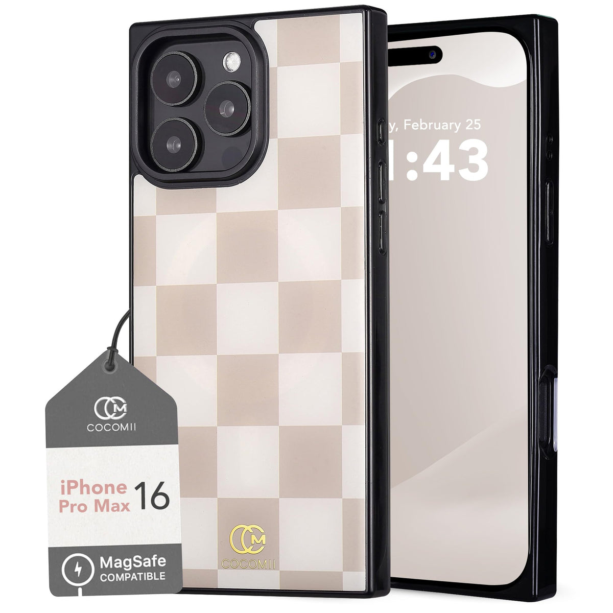 Cocomii Rectangle Case For Iphone 16 Pro Max, Compatible With Magsafe, Neutral Checkered