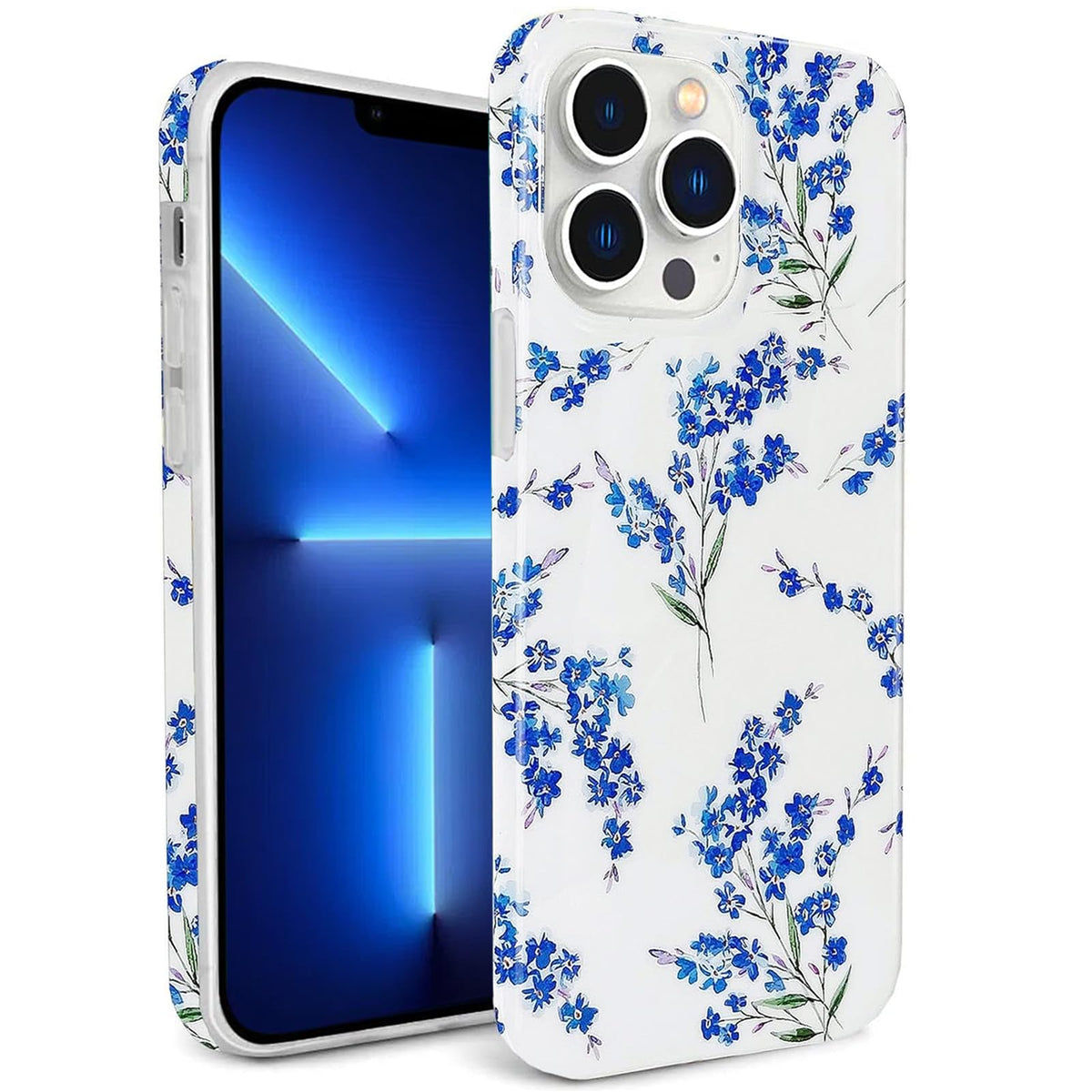 J.West Floral Iphone 13 Pro Max Case, Soft Tpu Design, Shockproof Bumper For Women & Girls - 6.7 Blue