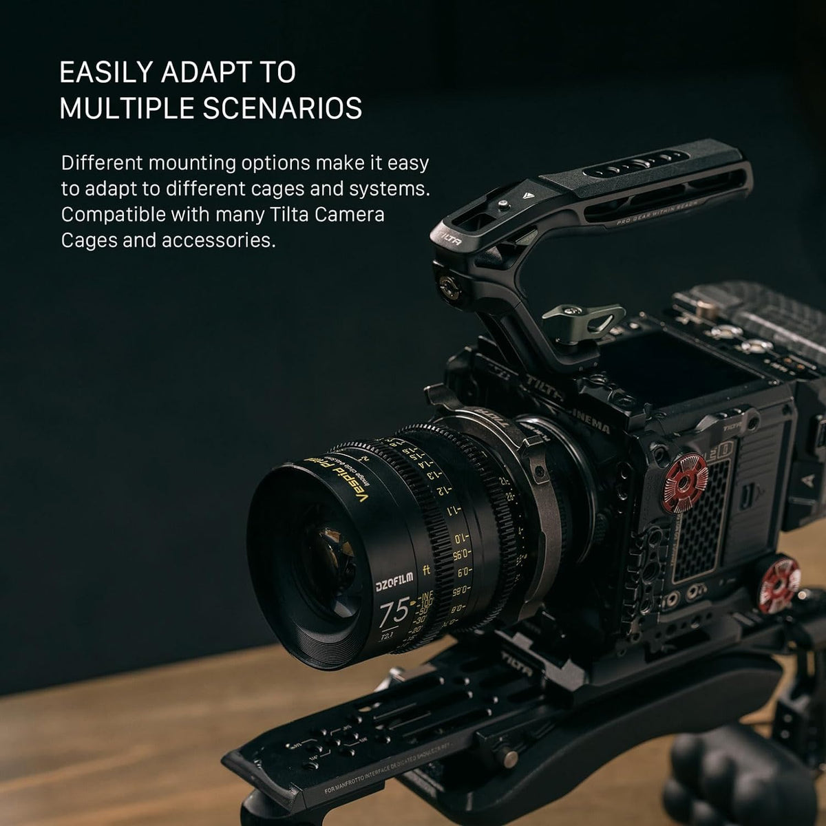 Tilta Xeno Top Handle for Filmmakers & Cameras - Black | Aluminum Alloy and Silicone Build | Fits Most Cameras/Cages | 1/4"-20 Threads w/Locating Points | Safety Release Pin (Dual 1/4"-20)