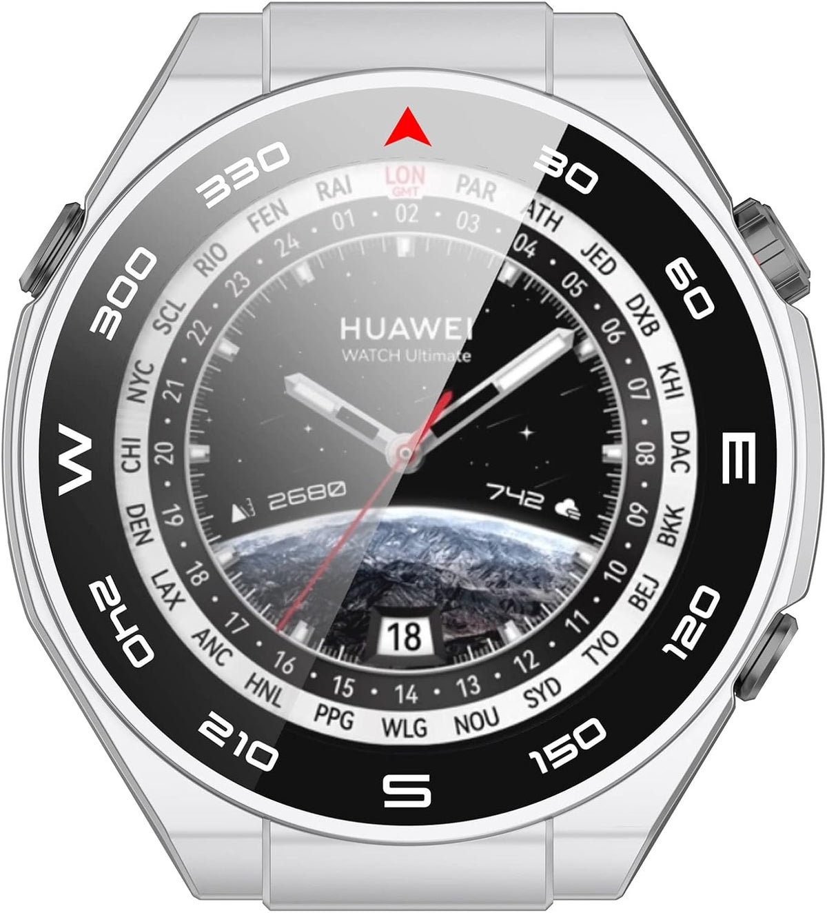 FitTurn PC+Tempered Glass Screen Protector Case for Huawei Watch Ultimate, Full Coverage Bumper (6 Pack)
