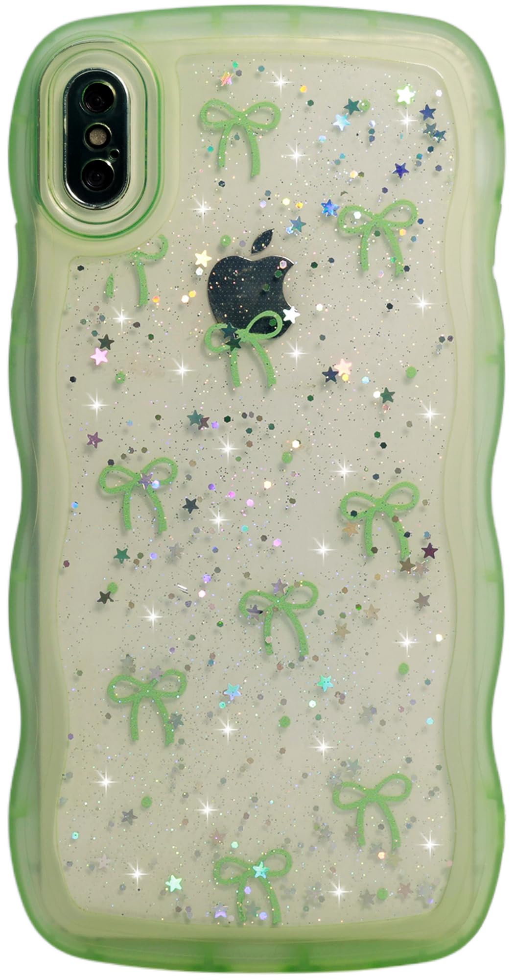 Qokey For Iphone Xs Max Case 6.5 Inch, Glitter Star & Curved Edge Handle Grip Design, Military-Grade Shockproof Transparent Tpu