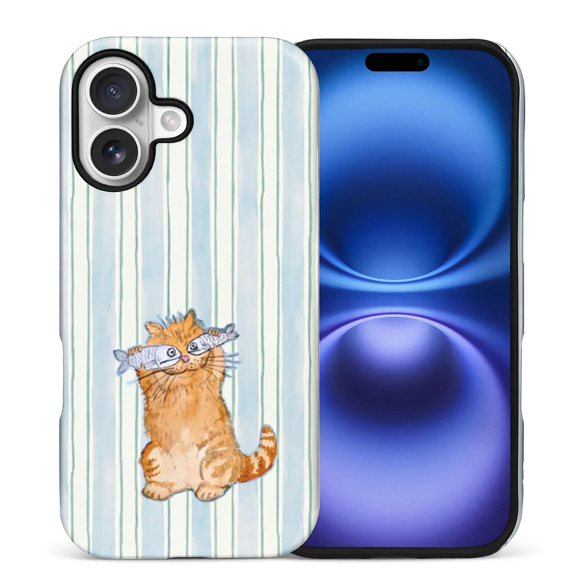 Goodsprout For Iphone 17 Case,Hybrid 2-Layer Hard Shell + Silicone Protective Case -Resistant Shockproof- A Naughty Cat With Blu