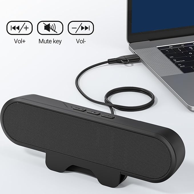 Pomya Computer Speakers for Desktop PC USB Powered PC Speaker with Spring Clamp Stereo Loud Sound Volume Control Laptop Speaker