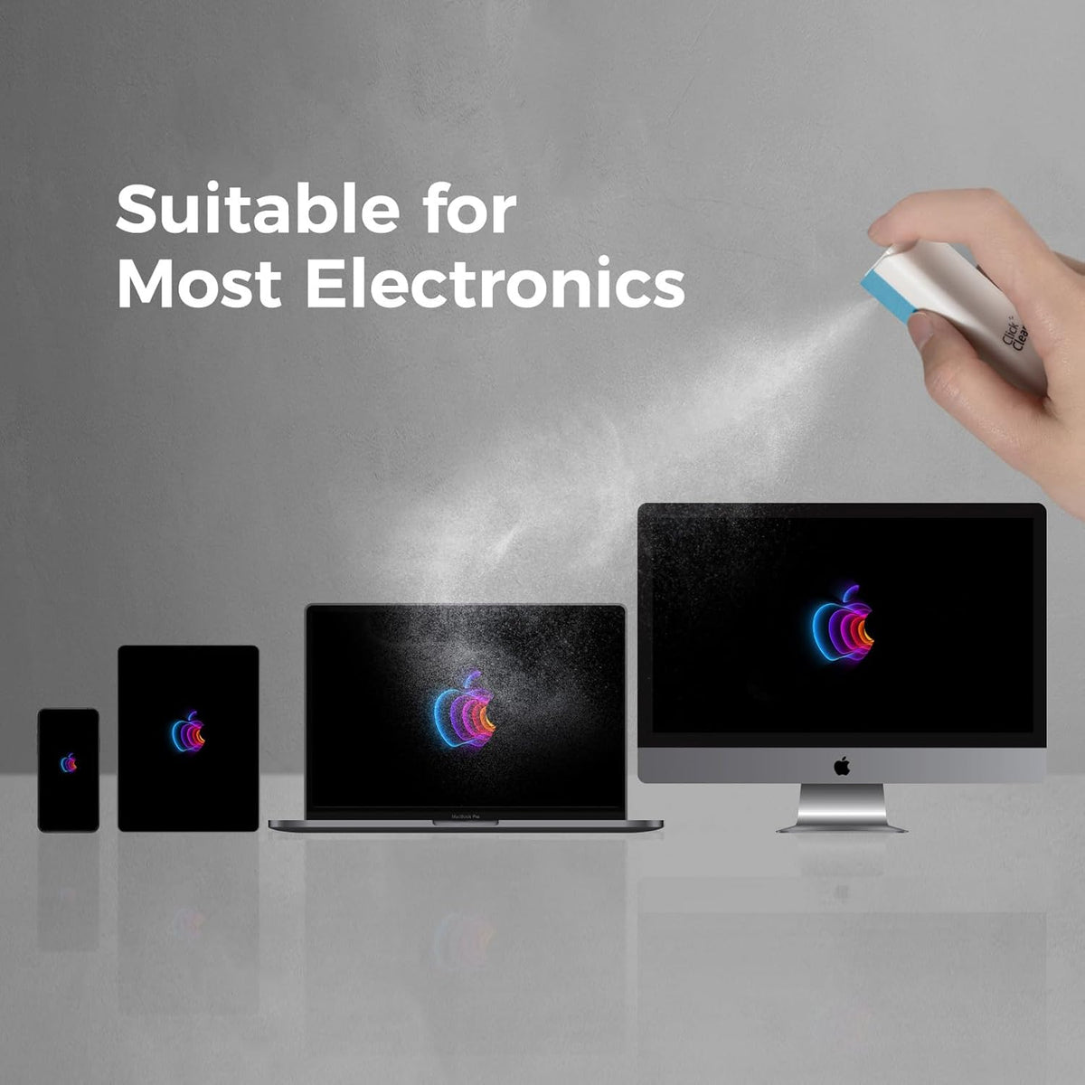 CLICK CLEAN Screen Cleaner, Fingerprint Proof Screen Cleaner Spray, All-in-One Cleaner with Microfiber and Shell for All Phones, Laptop and Tablet Screens (Light Blue)