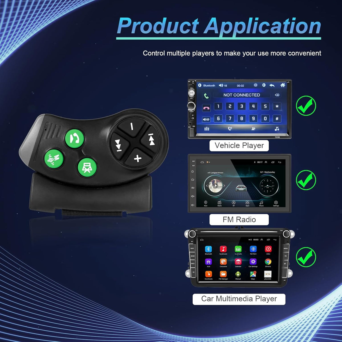 Hikity Universal Wireless Bluetooth Steering Wheel Controller for Car Stereo, Hands-Free Call/Music/Video, Easy