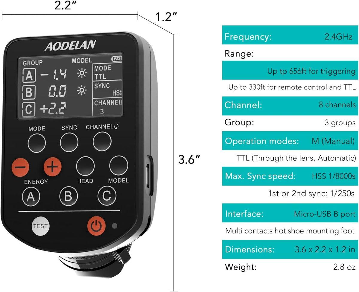 AODELAN Wireless TTL Flash Trigger with High-Speed Sync HSS 1/8000s for Nikon Camera; Replace for P-rofoto Air Remote TTL-N