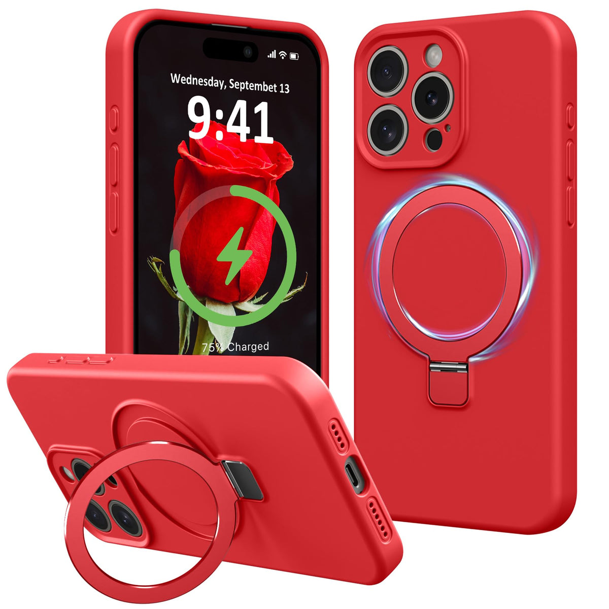 Vanxiliiy Compatible With Iphone 14 Pro Max Case Stand, Slim Full Camera Protection Liquid Silicone Phone Case Suitable For Ipho