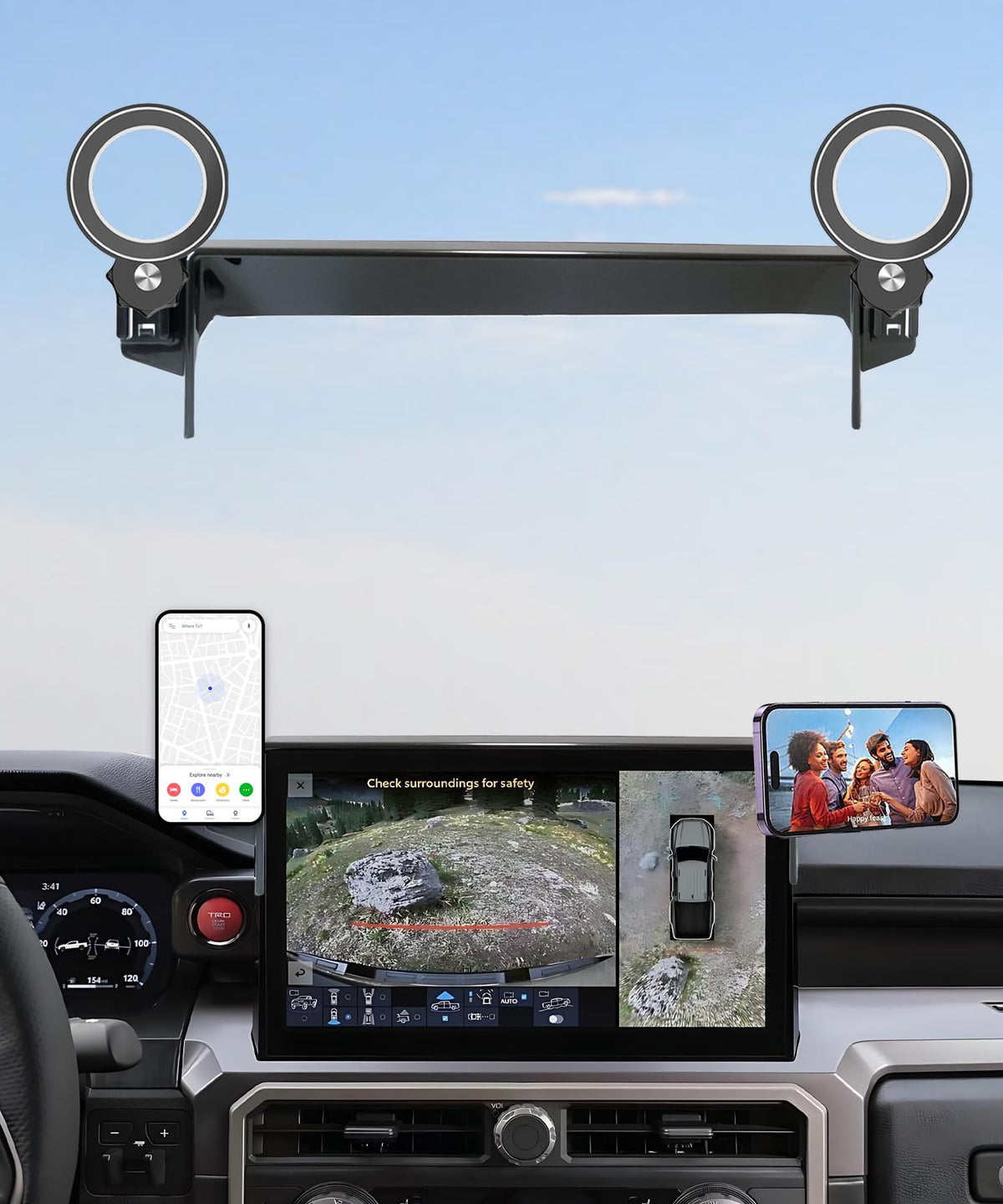 Abeeygeomarn Car Phone Holder For 2024 2025 2026 Toyota Tacoma/2025 Toyota 4Runner Accessories Apply To 14 Inch Touch Screen Fix