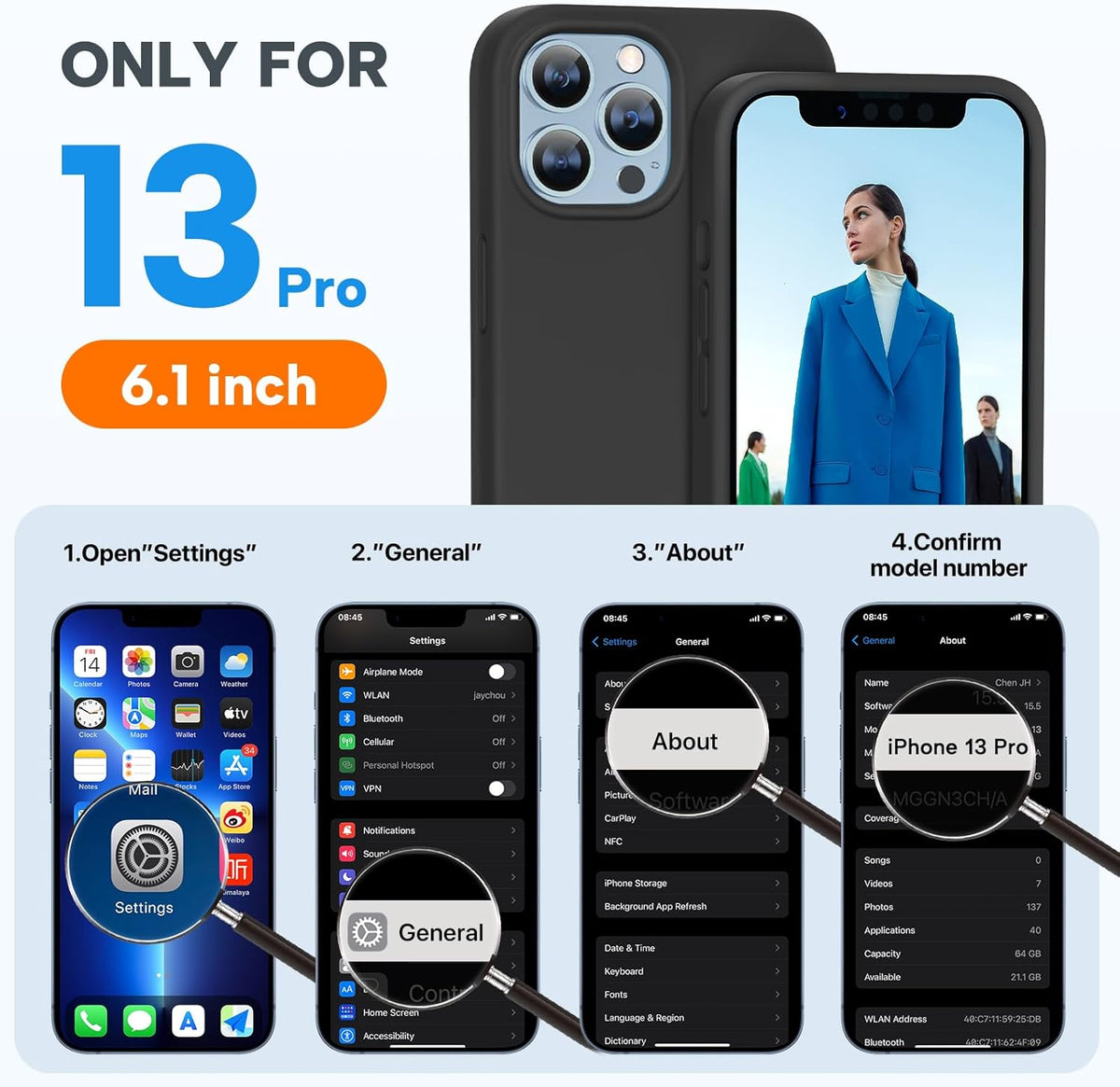 Miracase iPhone 13 Pro Case (6.1") - Shockproof Liquid Silicone, Tempered Glass Protector, Soft Anti-Scratch Lining