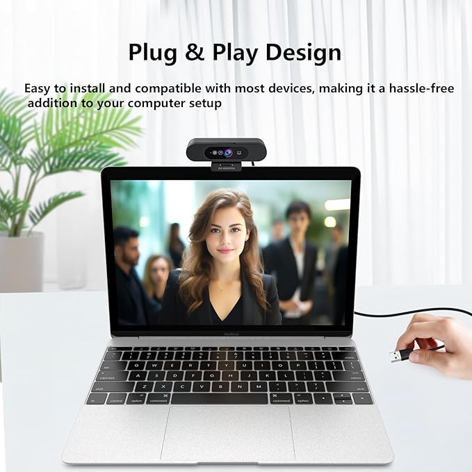 Window Hello Webcam 1080P 30fps Camera with Noise-reducing Mic Plug & Play 90° Wide Angle Built-in Privacy Cover 360° Rotation & 90° Tilt Perfect for Zoom Google Meet Microsoft Teams