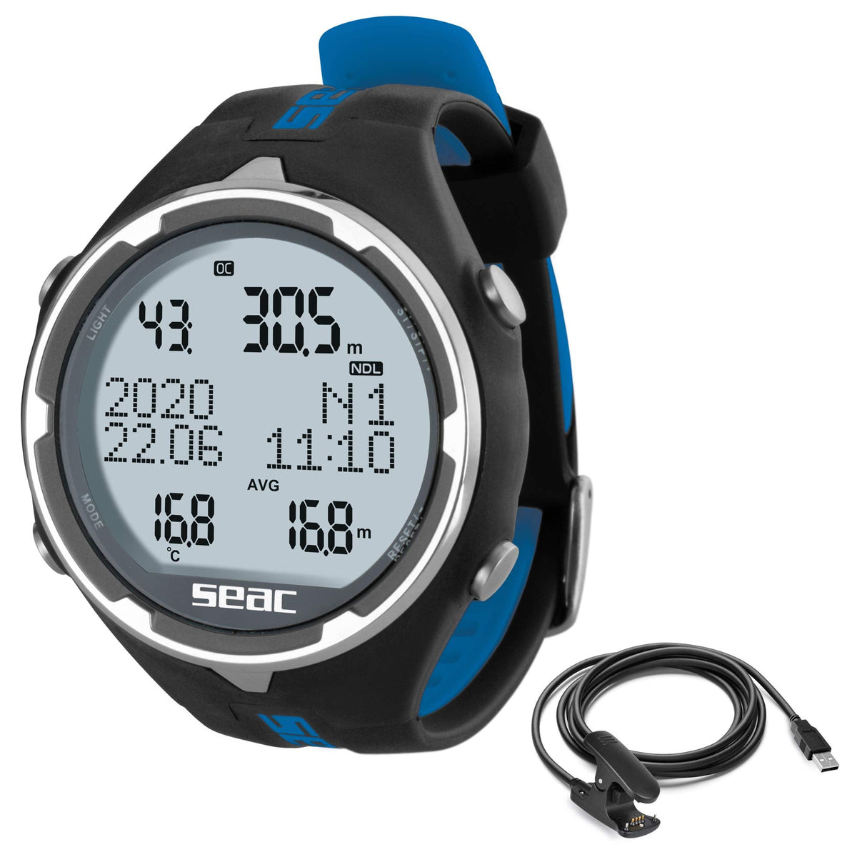 Seac Action, Dive Computer with Scuba and Freediving Mode, Dive Logbook, Dive Planner, Safety Alarms, USB, Blue