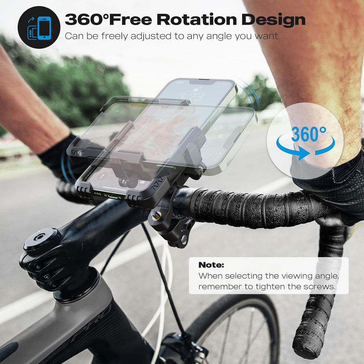 New Upgraded Bike Phone Mount Holder Two Connectors Quickly Lock and Release,360°Rotatable Bicycle Motorcycle Scooter Accessories Handlebar Phone Clip for 4.0"-7.0" Smartphone (Black)