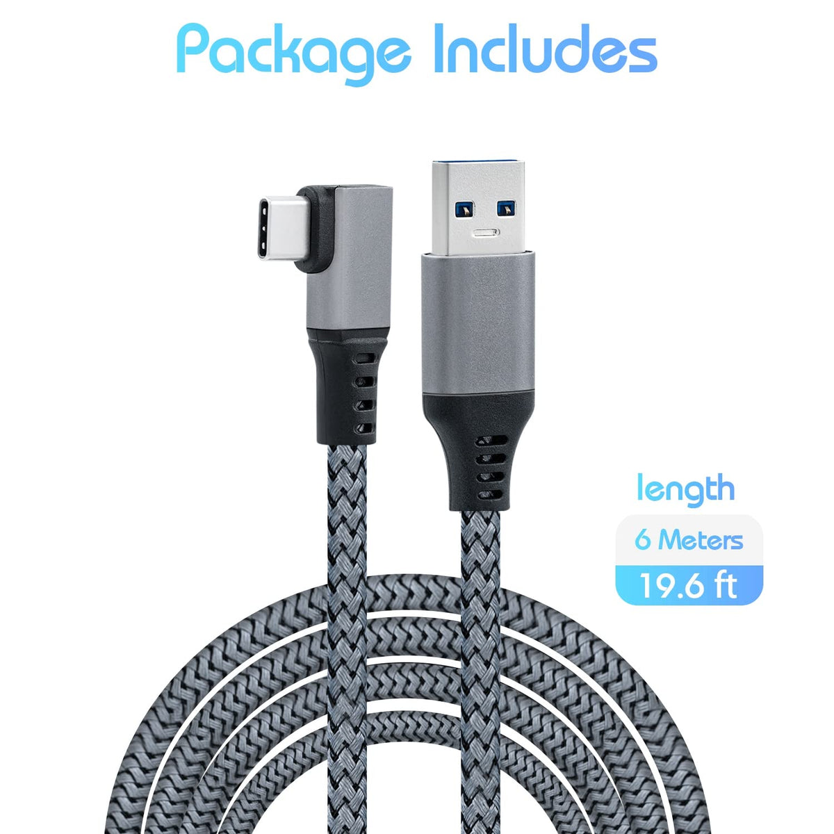 Mcbazel 20Ft (6M) USB 3.0 to Type-C Link Cable for Quest 3/2, PC, VR, NS Switch - 3A Fast Charging & 5Gbps Data