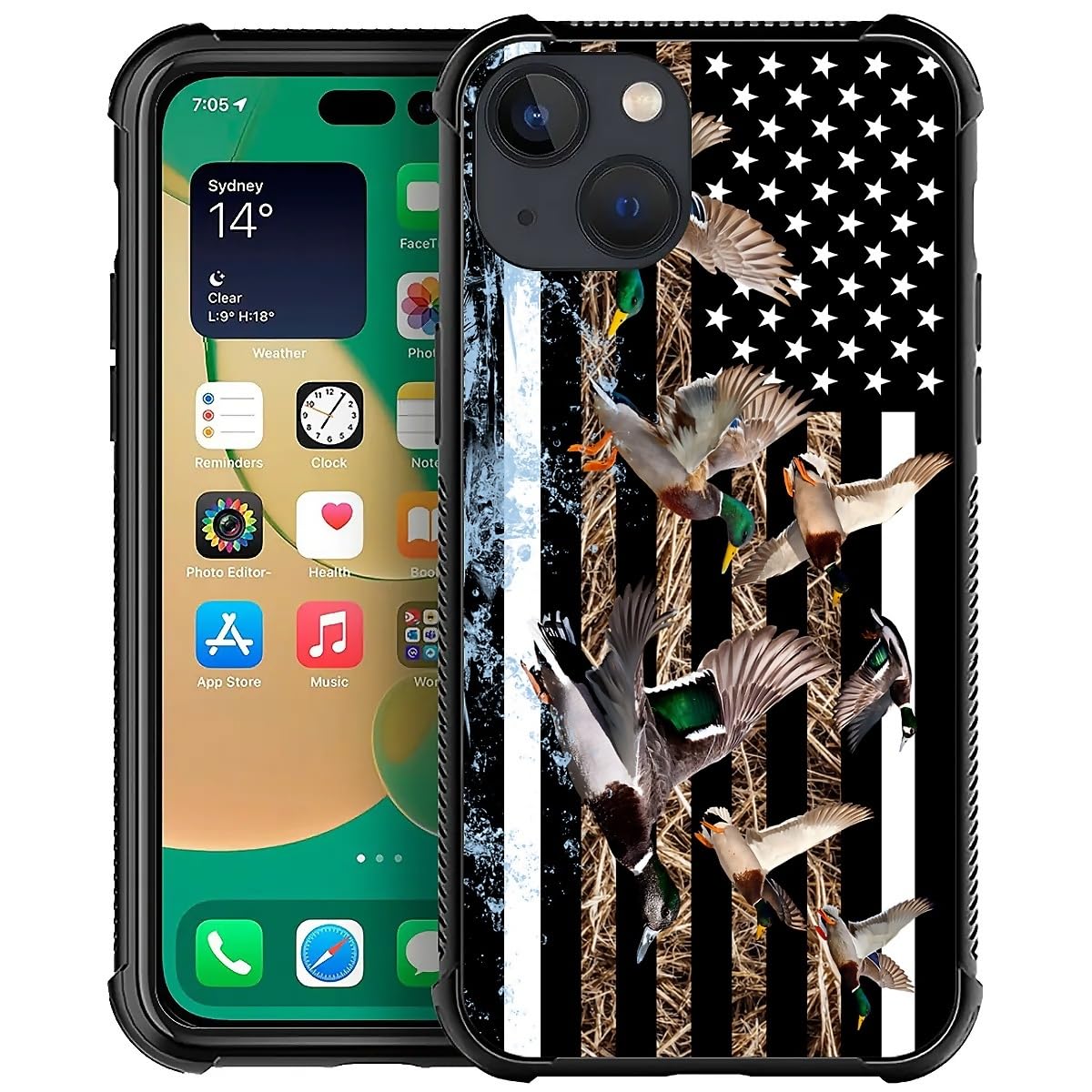 Deaorew For Iphone 14 Case | Classic Slim Cover Design | Ducks Hunting American Flag