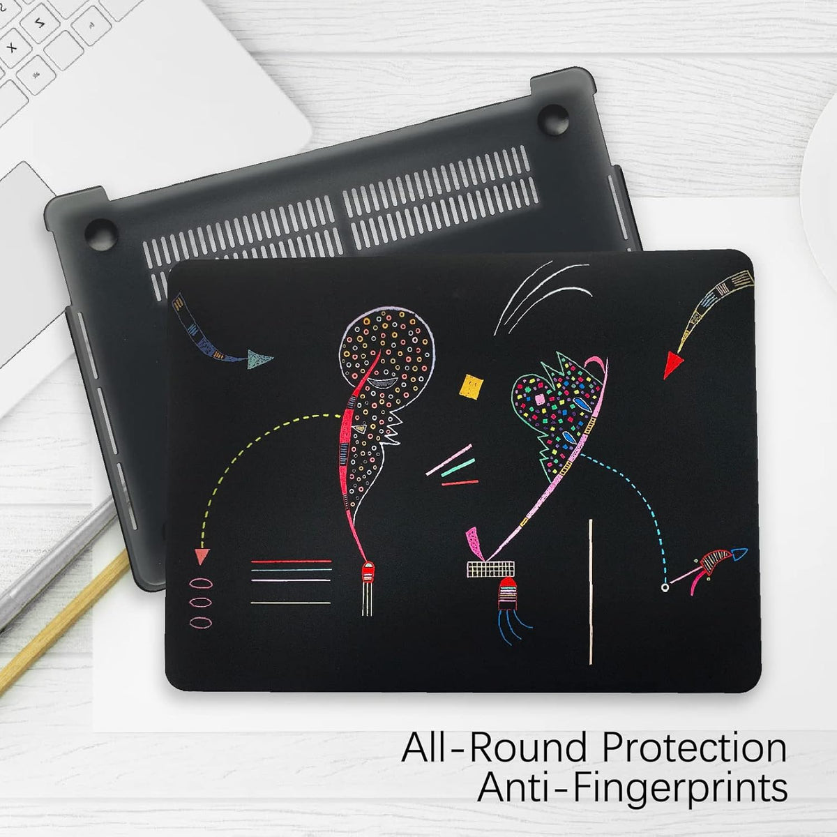 Berkin Arts Compatible with MacBook Air 13 inch Cover, 2022-2018 Release A1932 with Touch ID with Keyboard Cover & Screen Protector Naive Art Illustrated (Two Sides by Kandinsky)
