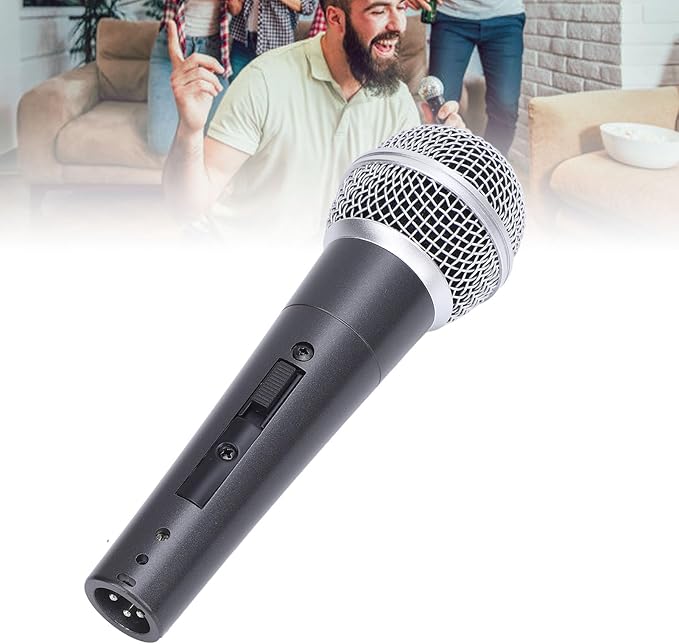 Wired Dynamic Microphone Moving Coil Cardioid Handheld with Shock Absorber for Active Speakers Mixers Amplifiers Recording (Black)