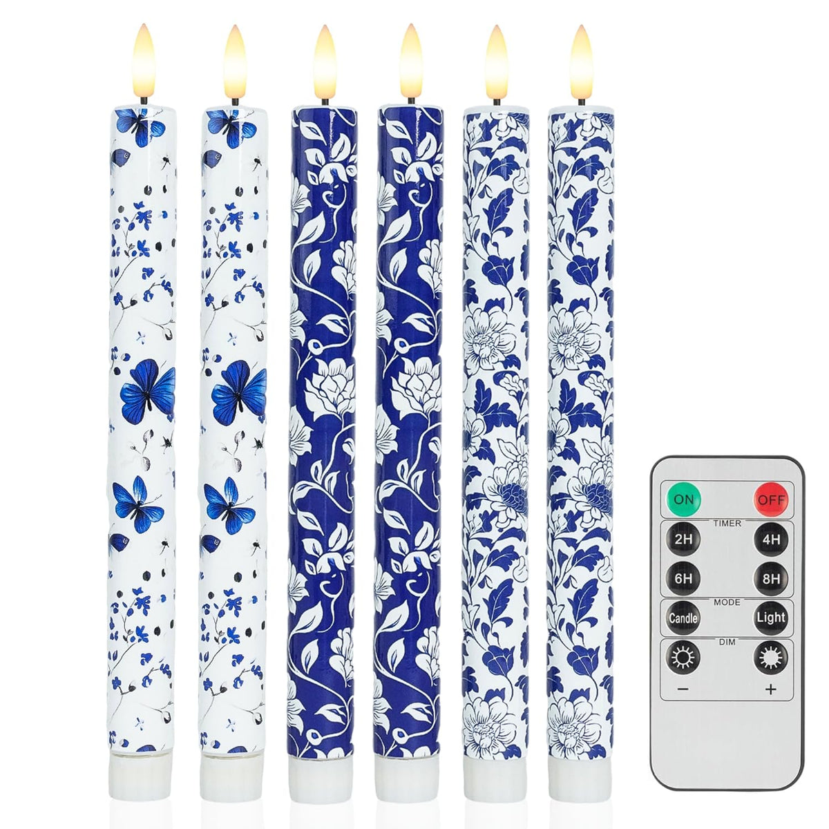 Maitreya Chinoiserie Flameless Taper Candles Blue And White Chinoiserie Decor Battery Operated Led Candlesticks For Wedding Part