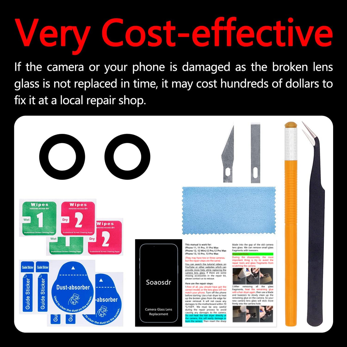Original Back Rear Camera Lens Glass Replacement for iPhone 14 6.1 inch & iPhone 14 Plus 6.7 inch with Toolkit