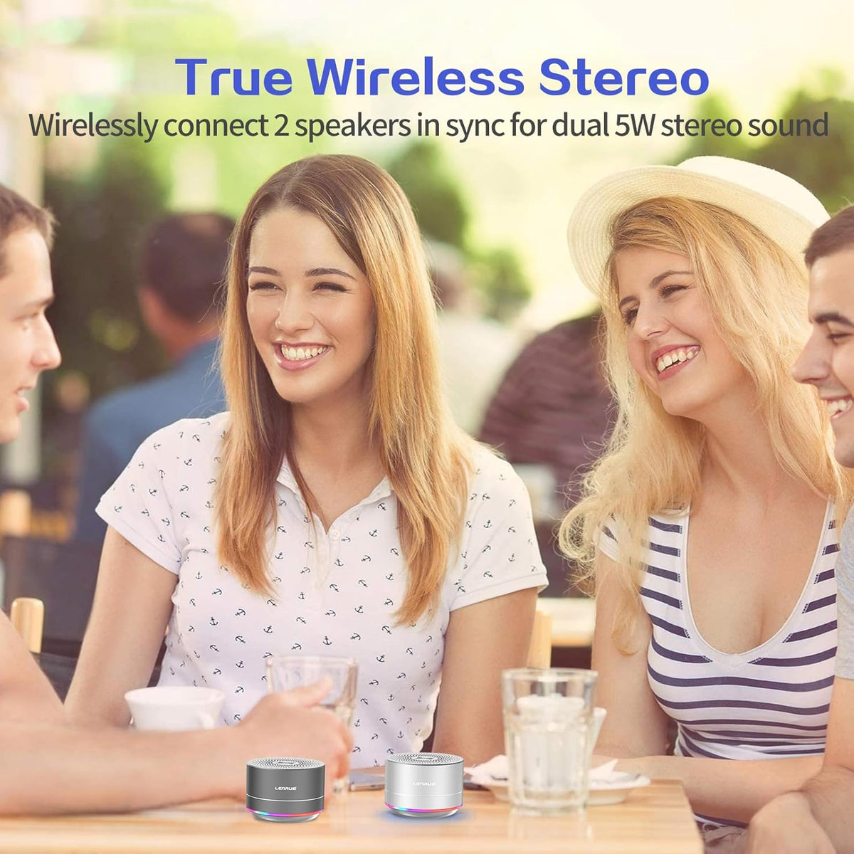 LENRUE Portable Wireless Bluetooth Speaker, Built-in Mic, HD Sound and Bass for iPhone, iPad, Android, Silver