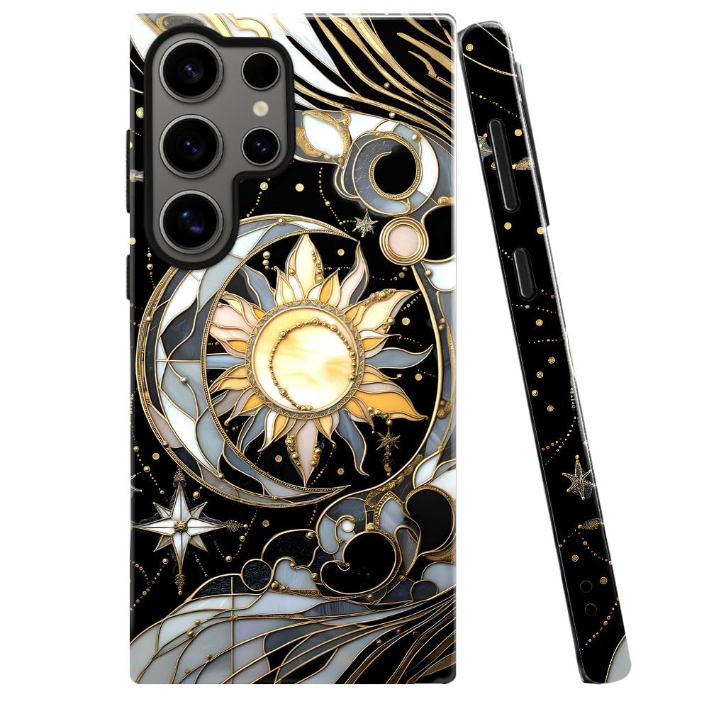 Case For Samsung Galaxy S23 Ultra,Celestial Stained Glass Moon Phone Case Military-Grade Drop Protection Cover For Women Girl -