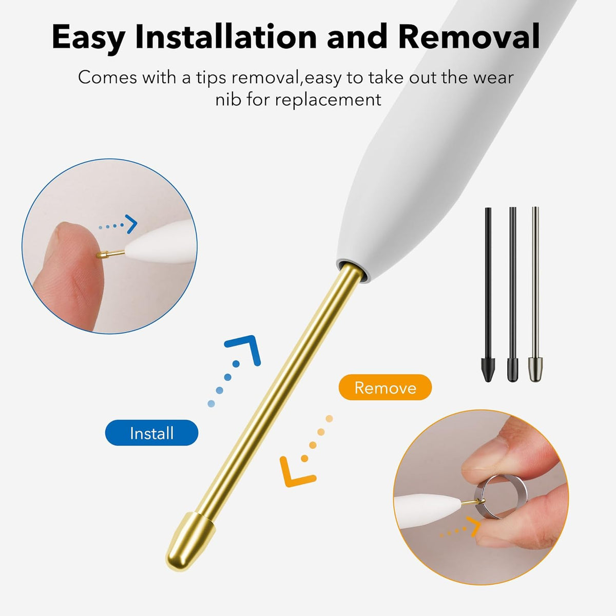 Marker Stylus Tips for Remarkable 2 Pen Tips with Nibs Removal Tool,Metal Replacement Nibs for Remarkable 1/2 Stylus/Marker Plus Pen (4+5+5 PCS-Gold/Sirvel/Black)