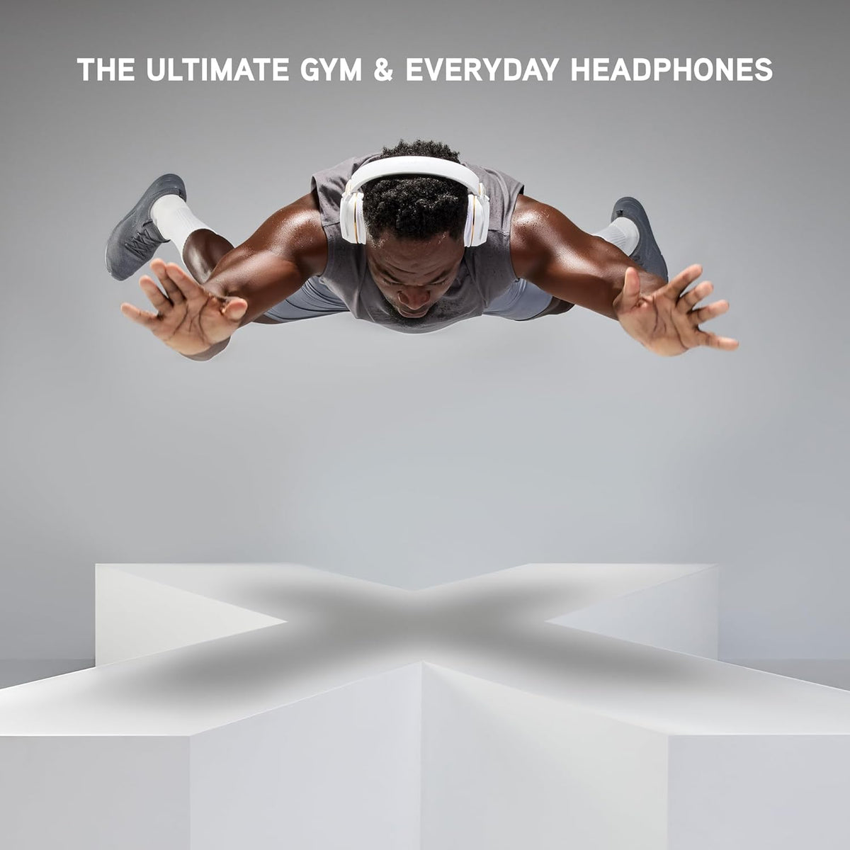 BlueAnt Pump X - The Gym Headphones | White/Gold | Sports Headphones | Cushioned & Cooling Ear Pads | (ANC) Active Noise Cancelling/Advanced Transparency | Wireless | Up to 58hr Play Time