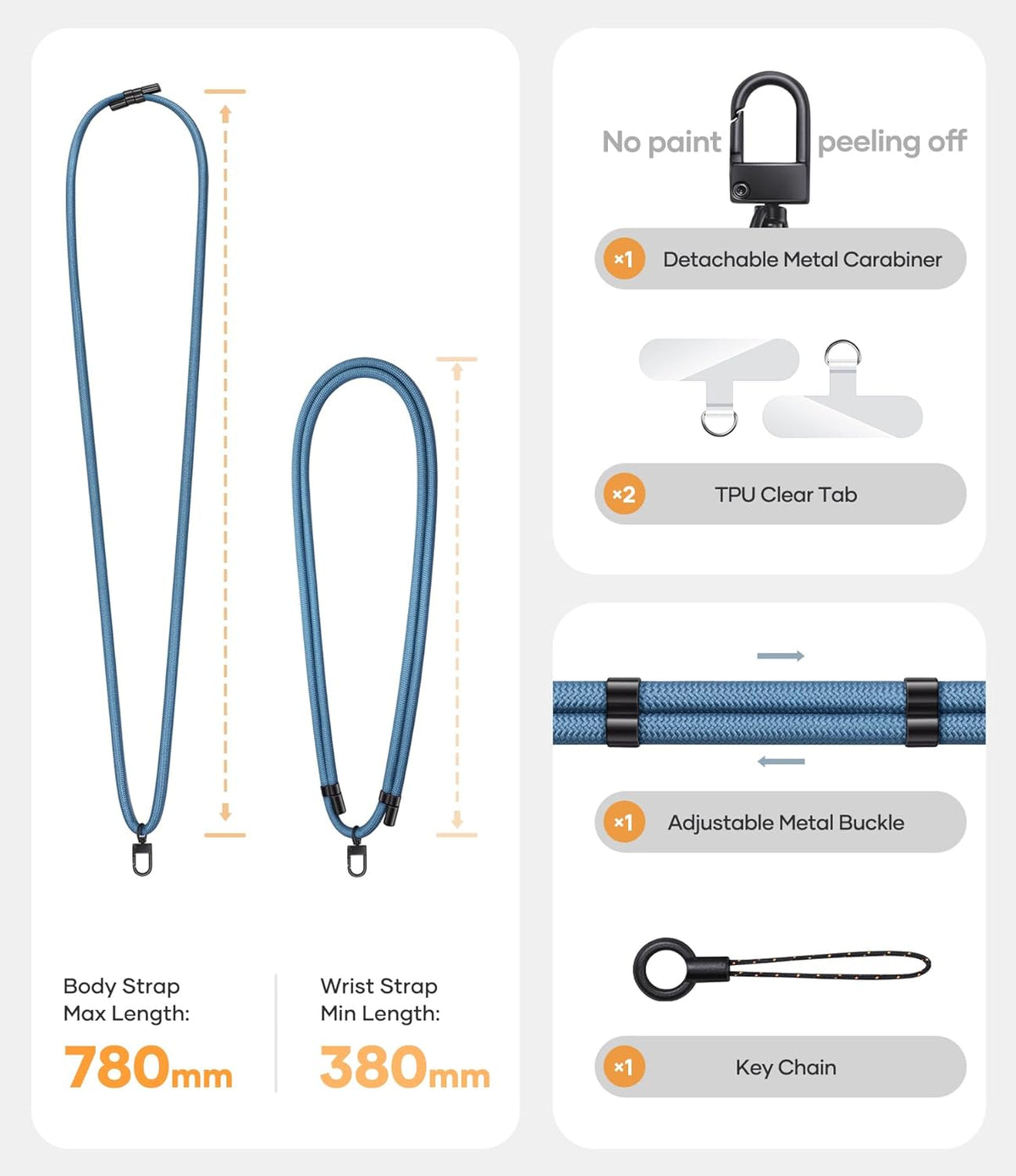 for Phone Lanyard Crossbody with 2X TPU Clear Phone Pads, Flexible Adjustable Anti Theft Neck Strap, Premium Metal Buckles, Skin-Friendly, Universal Wrist Chain for Most Smartphones, Blue