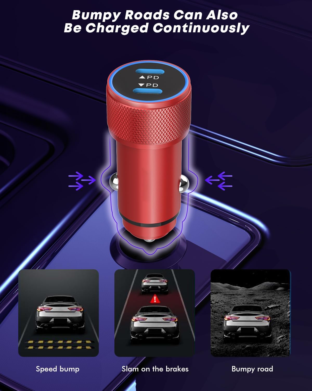 Fast Car Charger for iPhone 16,USB C Charging iPhone 2Pack Dual USB C Port Car Charger Block Cigarette Lighter Adapter Plug with Woven Braided USB C to USB C Cord for iPhone 16/16 Pro/15/iPad(Red)